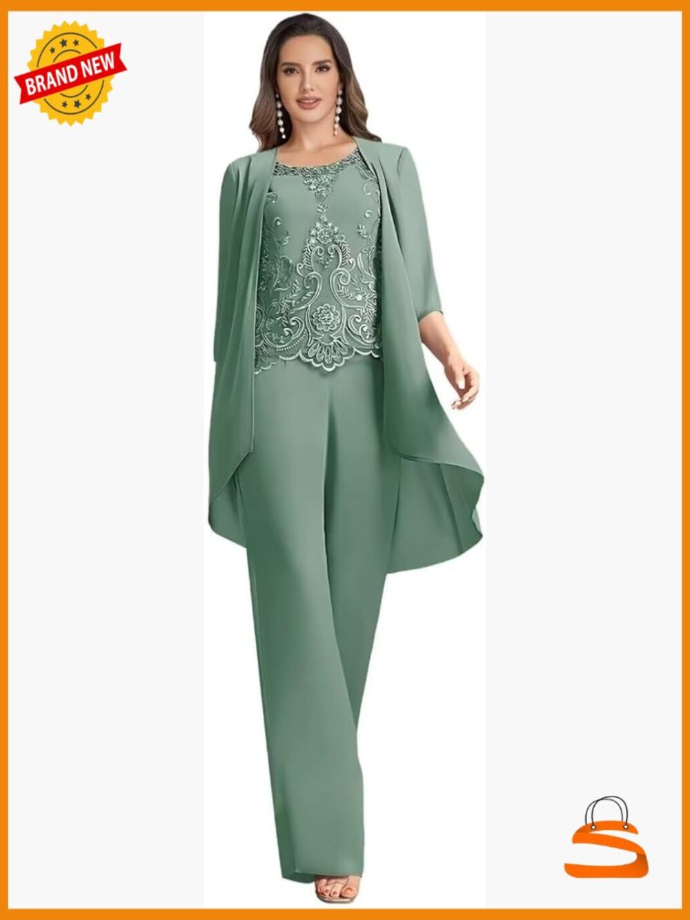 Lace Chiffon Pant Suit Set Formal Evening Wear Size 12 Loose Fit
